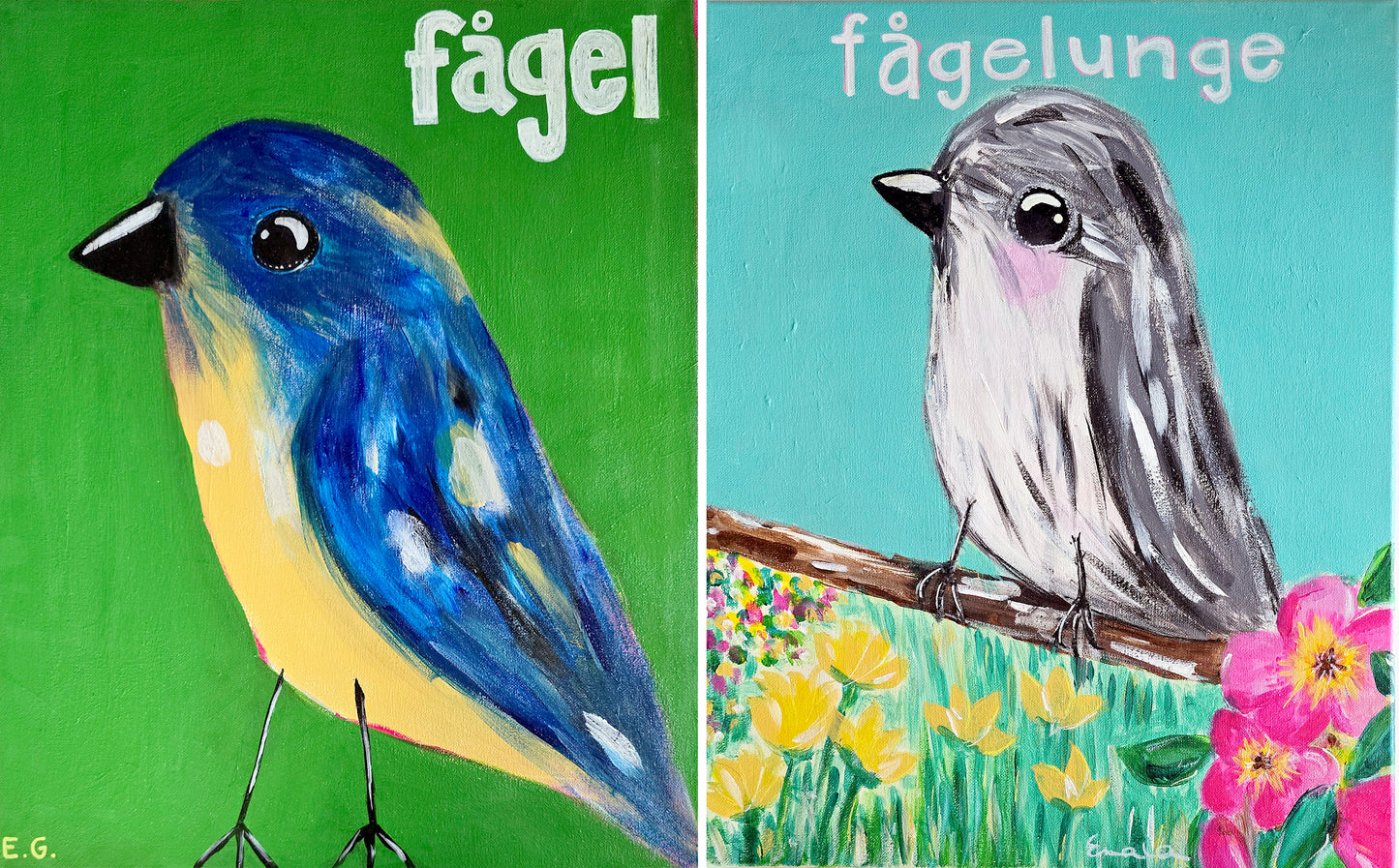 fågel & fågelunge (2 paintings)